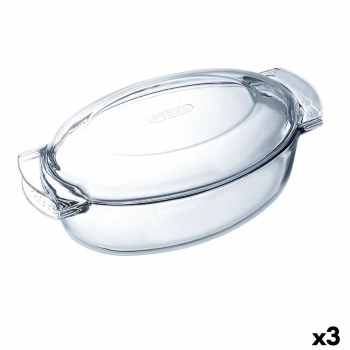 Plat de Four Pyrex Classic Avec couvercle Ovale 39 x 23 x 15 cm Transparent verre (3 Unités)