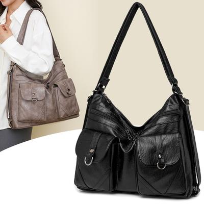 Damen Tasche Vintage Umhängetasche Große Kapazität Multi-Pocket PU Weiches Leder