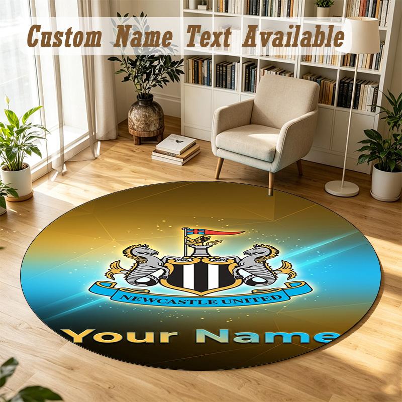 Round Rug Custom NameNewcastle United FC Pattern Non Slip Carpet Home Floor Decor