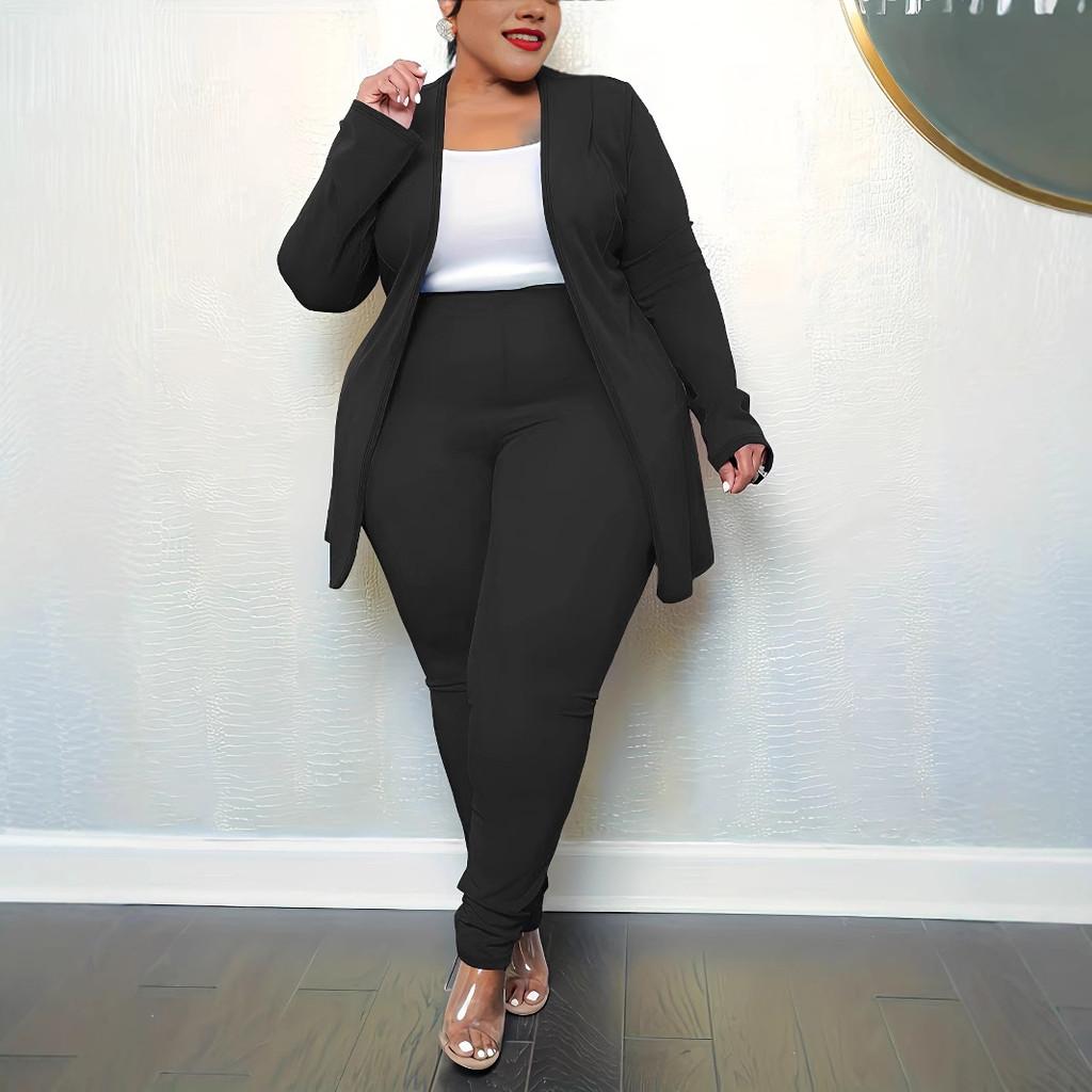 Plus Size Womens Blazer Long Sleeve Casual Suit With Polyester Fabric For Office Wear