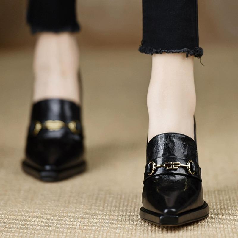 Fashion High Heels Womens Spring New British Retro Thick Heel Pointed Professional Women Shoes Soft Leather Platform High Heel Pumps