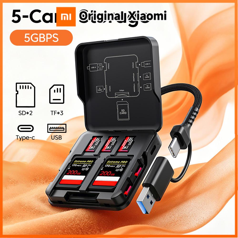 Xiaomi 5 Slot Portable USB/Type-C3.0 Memory Card Case high-speed Micro SD TF Card Holder Storage Box for SD/TF Card