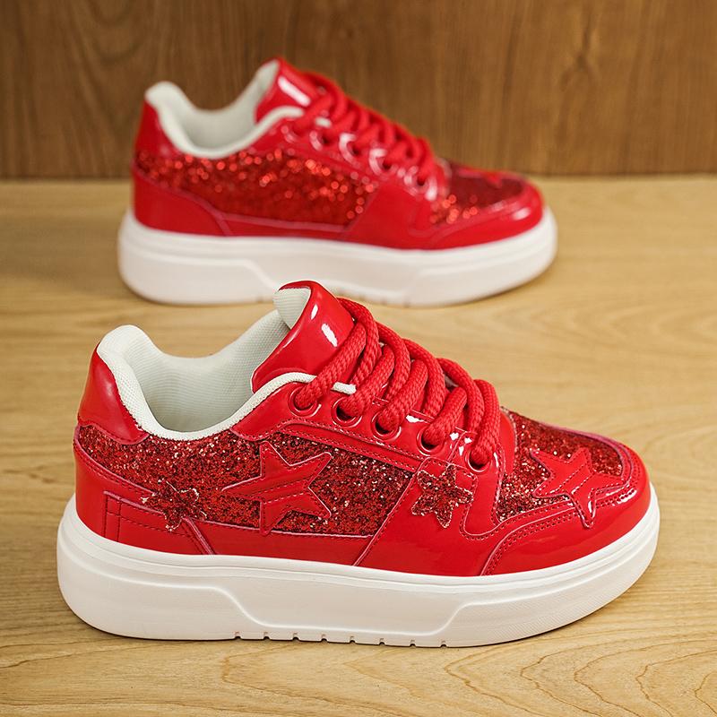Men Sparkling Shoes Couple Lightweight Sneakers Red Gold Women’s Low Sneakers Casual School Student Plus Size