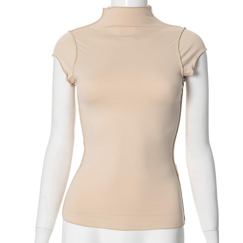 YYFS Women's Fashion Casual Summer Spring Solid Color Print Short Sleeve Half Turtleneck Blouses & Shirts