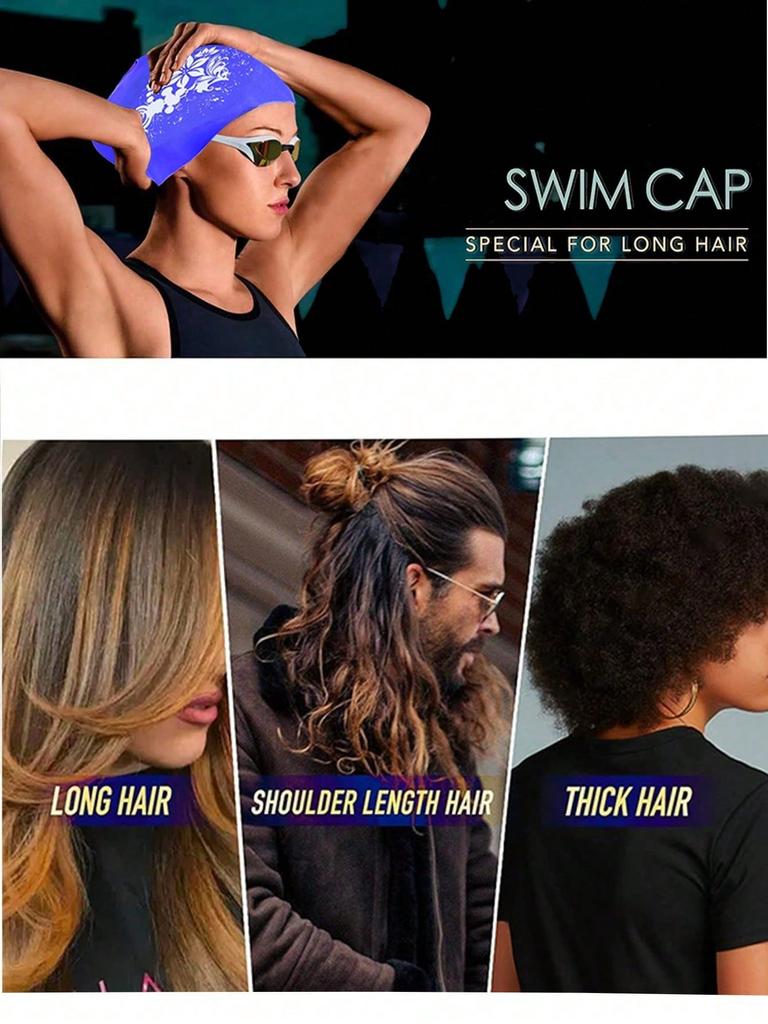 Women's Long Hair Swim Cap, Silicone Swim Cap With Ear Protection, Waterproof Anti-Slip Swim Cap For Long Hair Men And Women, Essential Beach Swimmin