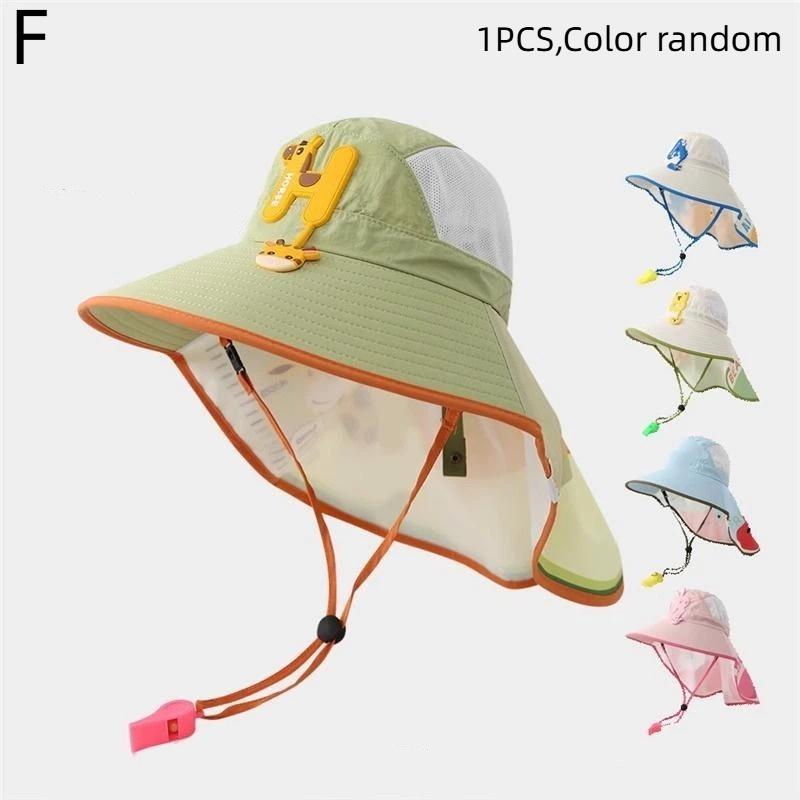 Cartoon Children'S Sunscreen Hat Beach Hat Uv Protection Summer Thin Breathable Large Brim Fisherman Hat With Windproof Rope