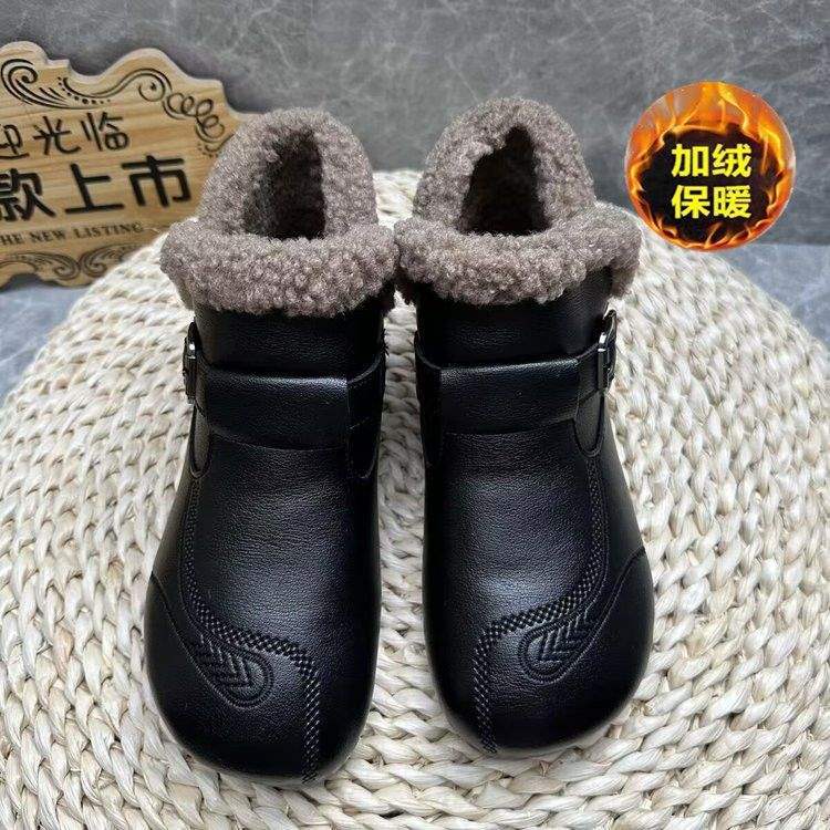 Nötsena sula lammull korta stövlar dam vinter medelålders och äldre halkfria sammet varma mjukbottnade läderskor platta bomullsskor