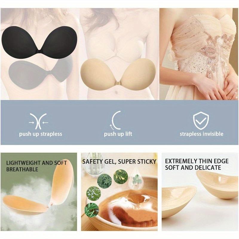 2 Pairs One Pair Each of Skin Color and Black Strapless Bonded Invisible Bra (for Women's Backless Dresses), Reusable Nipple Shield Bras