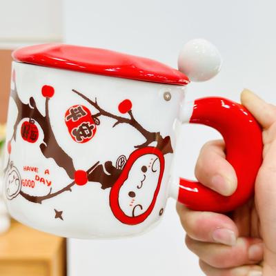 Creative and Personalized Ceramic Cup with Lid Spoon Festive Mug High Looking Cute Water Cup for Girls' Cup Souvenirs
