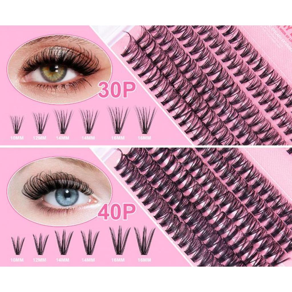 240pcs False Eyelash Clusters D Curl Lifelike Individual Fake Lashes Set for DIY Lash Extension 10mm to 16mm DIY‑SET‑030