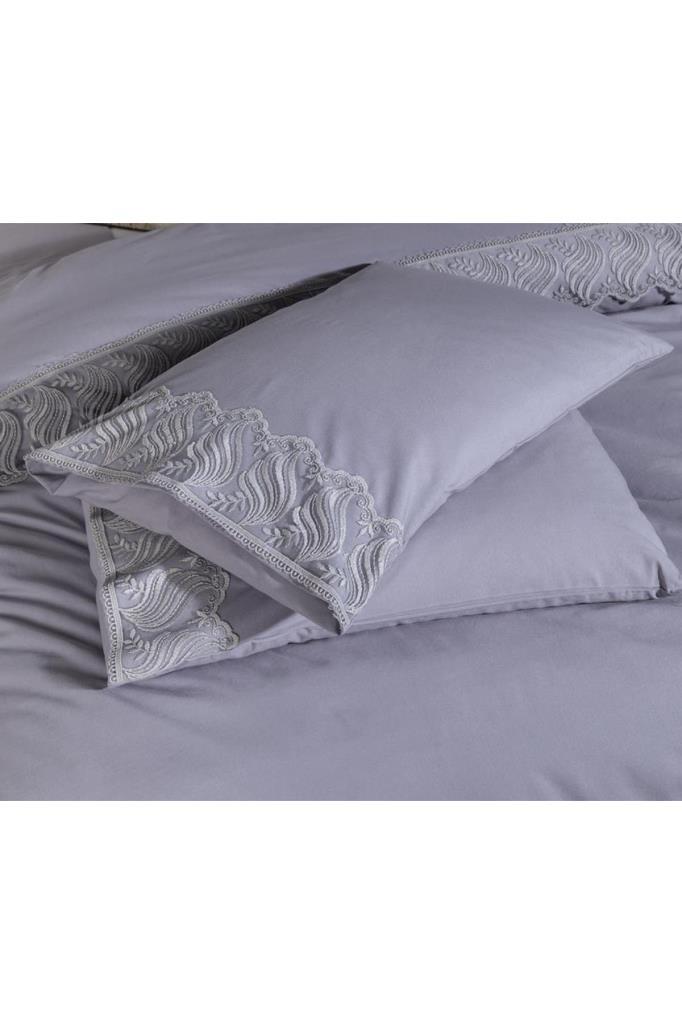 Wave-Bettbezug-Set, 6-teilig, Bettbezug 200 x 220, Bettlaken 240 x 260, Baumwollstoff, volle Größe, Doppelbettgröße, Grau