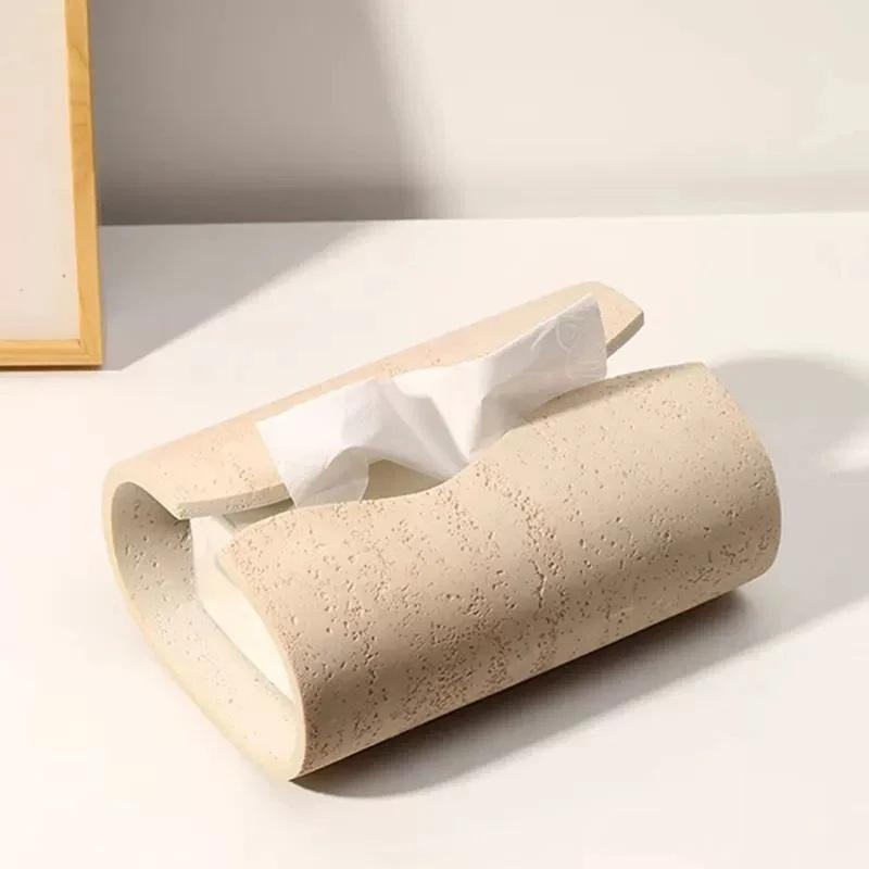 1Pc Simple Style Vintage Cave Stone Tissue Box Resin Coffee Table Napkin Paper Organizer Box Bathroom Living Room Decoration