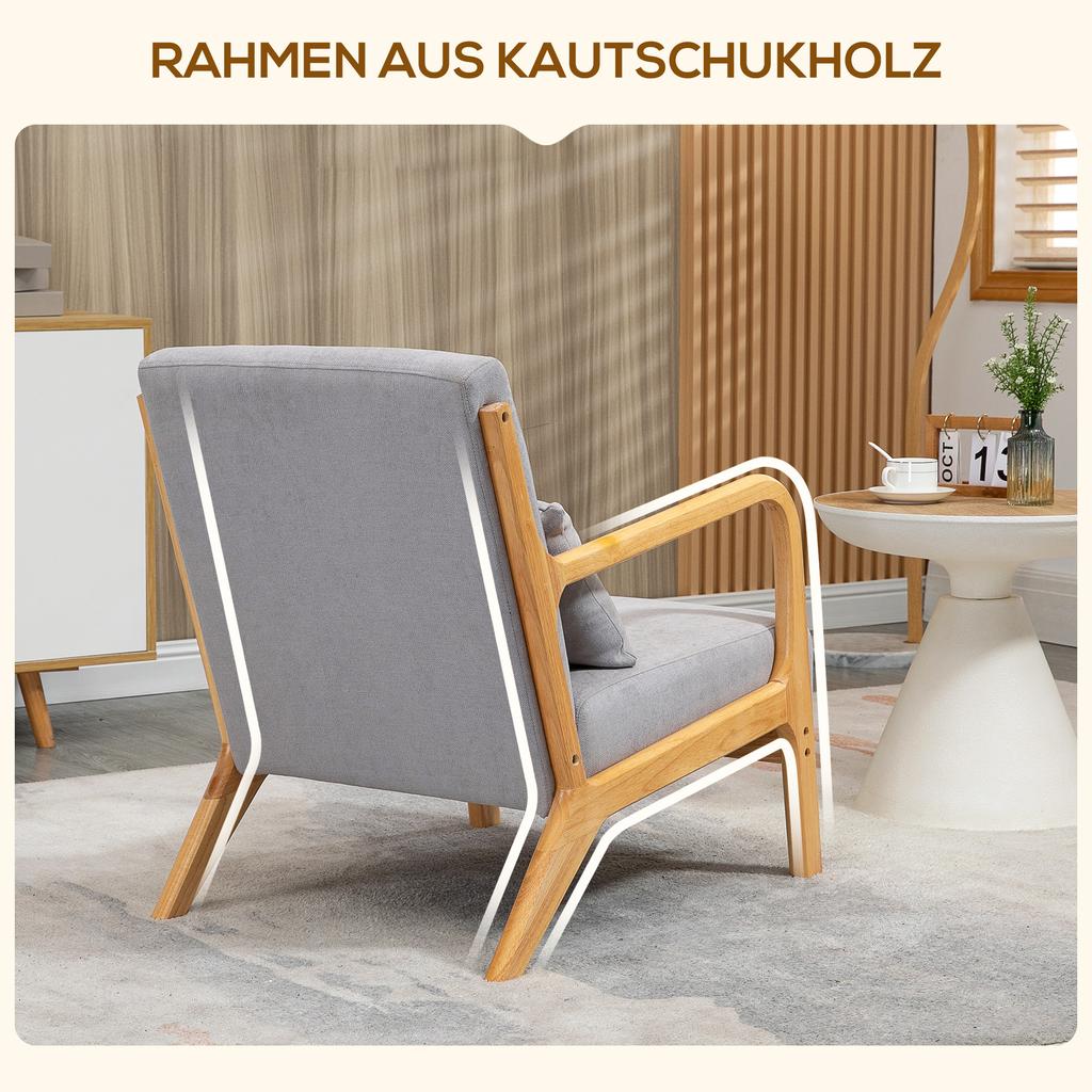 Elegant Lounge Chair with Wooden Frame and Foam Padding, Velvet Look, for Living Room, Bedroom, Grey