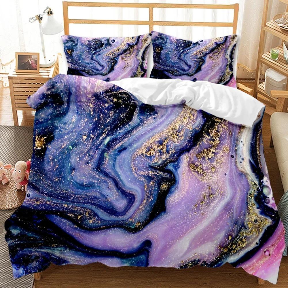 Marble Duvet Cover Set Marble Bedding Set Blue Gold Abstract Texture Kid Bedclothes Double Queen King Size Polyester Quilt Cover