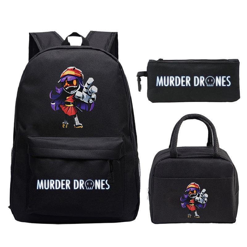 Murder Drones Cartoon Printed Children's Backpack Set Student School Bag Lunch Bag Casual Pencil Bag