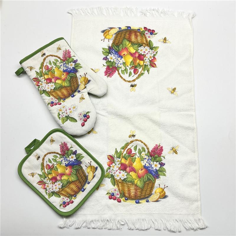 

3Pcs/Set Flower Fruits Printed Kitchen Heat Insulation Microwave Oven Glove Cup Pad Tea Towel Mother s Day Gift