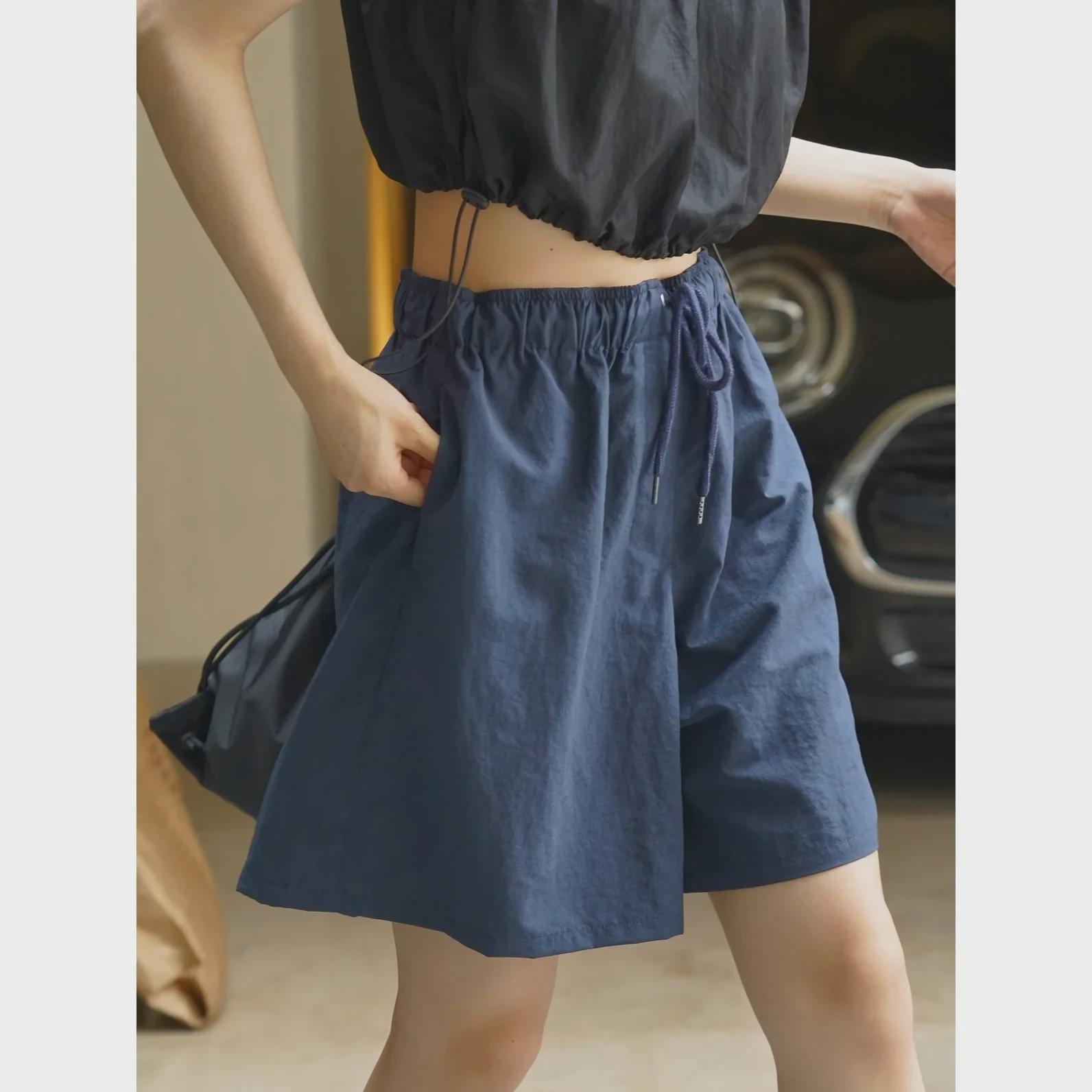 

Louvre Korean Summer Casual Drawstring Wide-Leg Shorts for Women Small