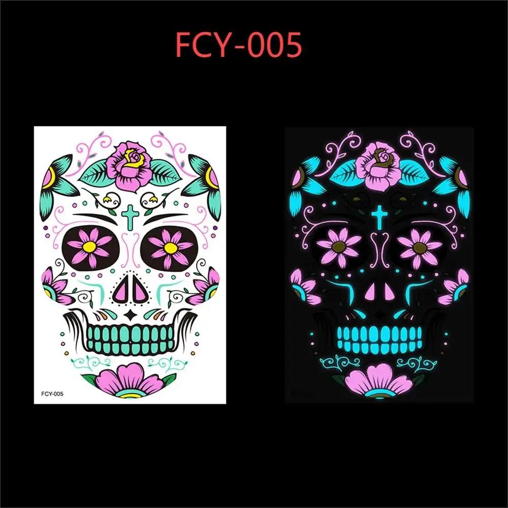 Face Beauty Tattoo Stickers Luminous Glowing In Dark Women Sexy Temporary Tattoos Day Of The Dead Skull Halloween Cosplay Decor