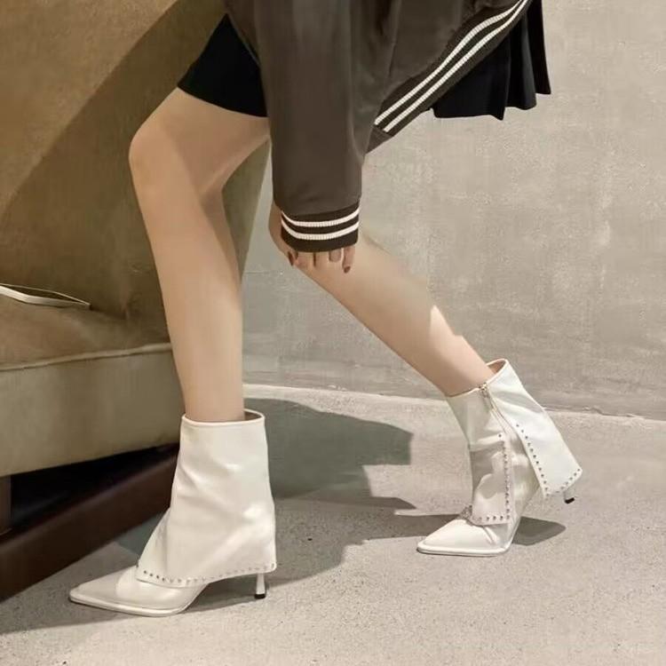 Fashion Fashion Shoes for Women Side Zipper Women's Boots Winter Pointed Toe Solid Short Barrel Stilettos or Thin Heels Boots