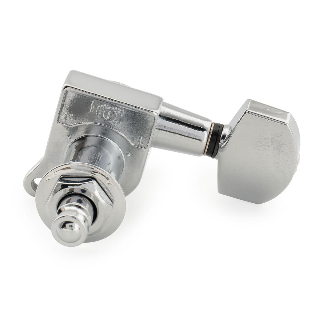 Musiclily Pro Locking Gear Hex for and Electric Chrome Left-Handed 6-In-Line Tuners, 181 Ratio, Button, 45-Degree Screw, Stratocaster, Telecaster,
