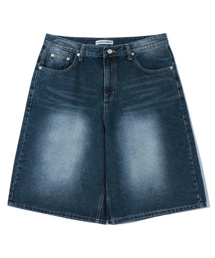BASEMOMENT Washed Bermuda Denim Pants Medium Blue