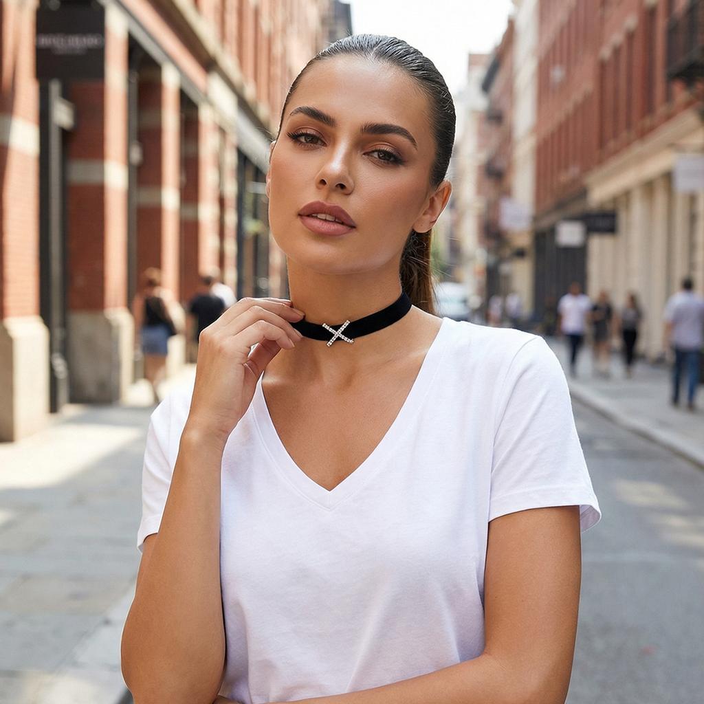 European and American jewelry, fleece rhinestone geometric choker neck chain collar, versatile collarbone chain