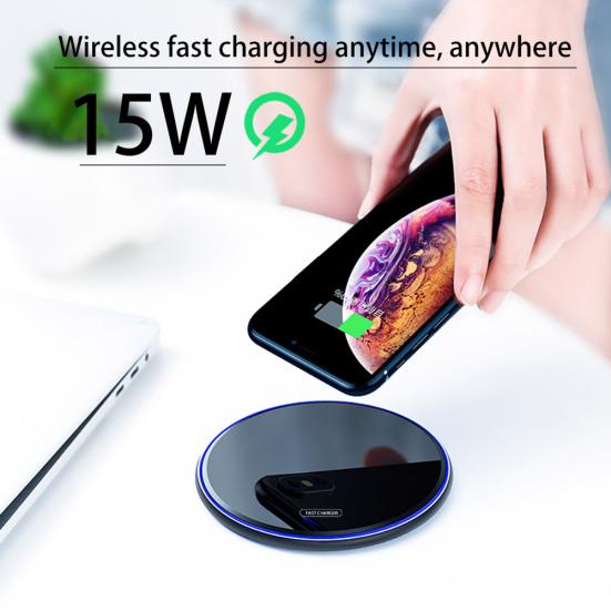 Ultra-thin Round 15W Charging Pad Phone Qi Wireless Charger for Samsung Galaxy