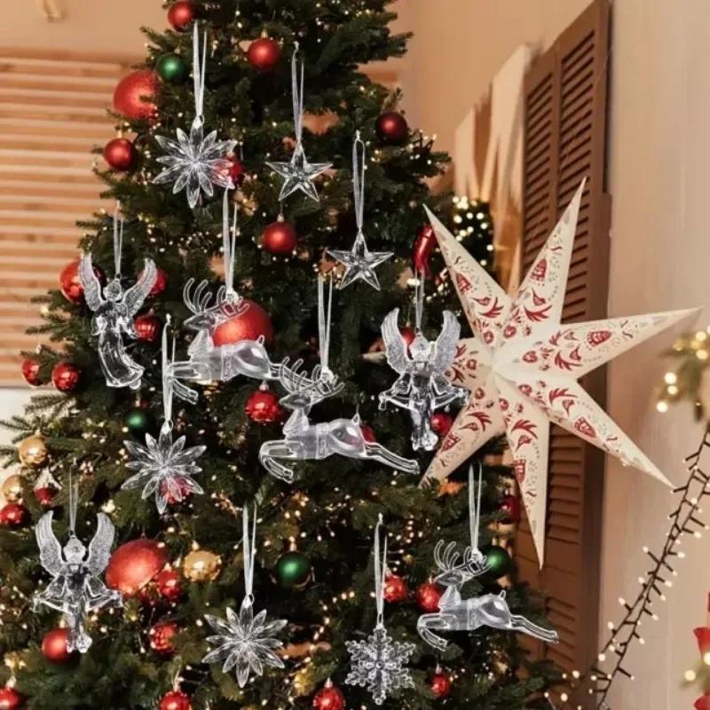 Clear Crystal Snowflake Icicle Pendants Acrylic Christmas Tree Ornaments Holiday New Year Home Party Hanging Decoration Supplies