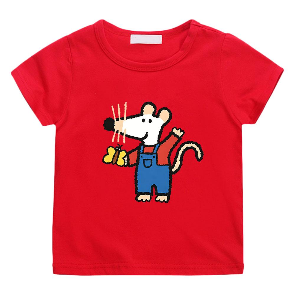 

Maisy Mouse Kids 100%Cotton Cartoon Print T-shirt 2-12 Years Boys and Girls Kawaii Soft Short Sleeve Casual Tops Summer Toddler 100 красный