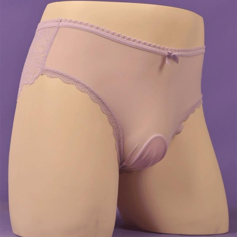 Large Size Silky Sissy Pouch Panties Men Bullet Separation Underpant High Waist Mesh Sheer Briefs Crossdress Lingerie Gay Club