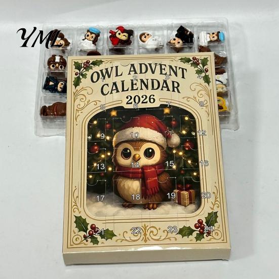 Weihnachts-Adventskalender 2026 Eule/Hund Kalender, 24 Tage Countdown mit Mini-Tierfiguren-Box-Ornamenten, PVC Sammelfiguren für die Feiertage