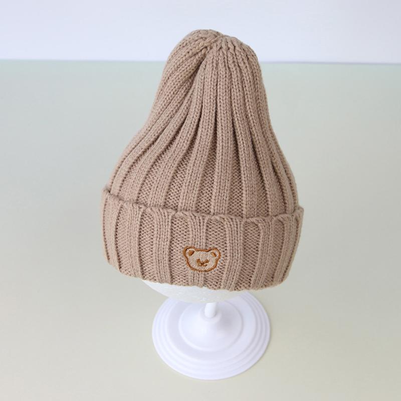 Cute Bear Baby Beanie Korean Toddler Knitted Hat Solid Color Winter Warm Woolen Crochet Bonnet 5-36 Months Boy Girl Skullies Cap