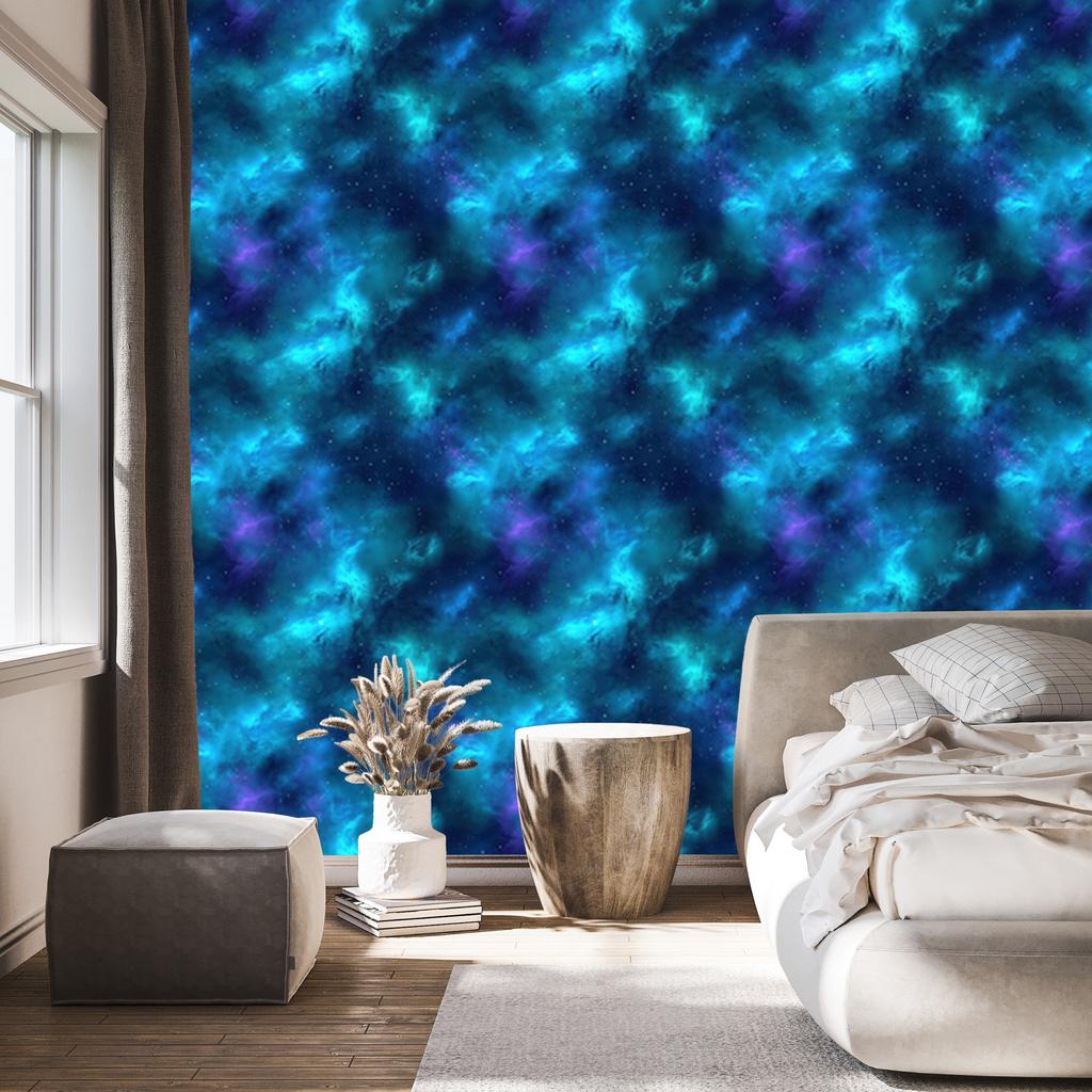 Watercolor Galaxy Wallpaper In Blue, Navy Blue, Turquoise and Azure 50x1000
