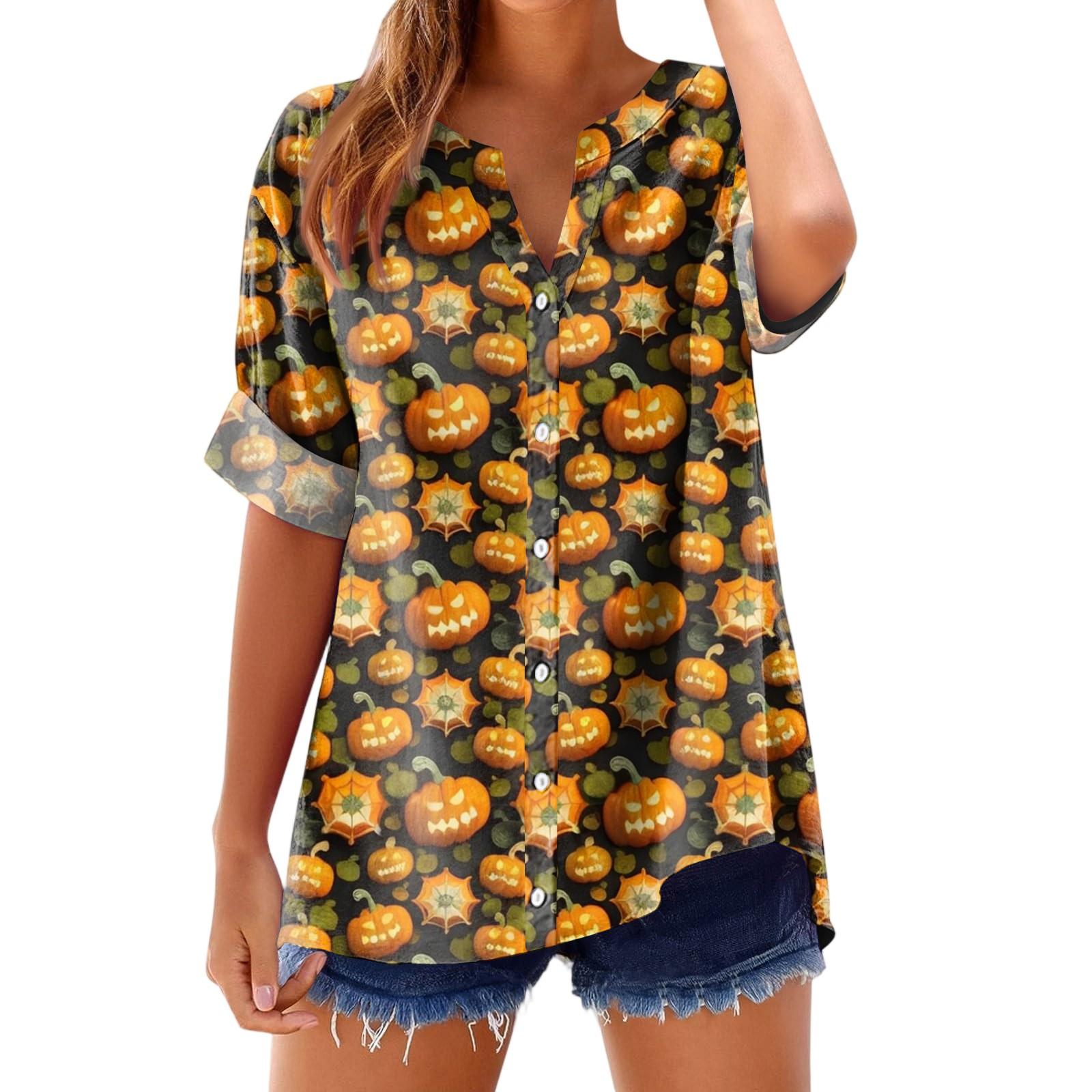 

Женская модная, повседневная, удобная, свободного кроя футболка с принтом на Хэллоуин S оранжевый