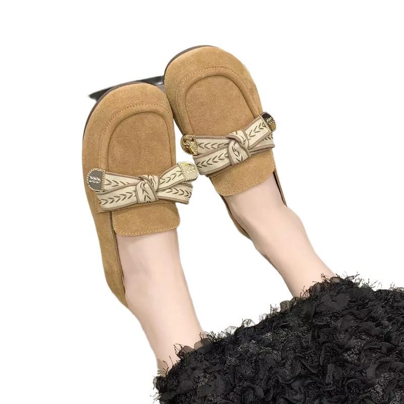 Doudous neue flachsohlige lässige Retro-Freizeitschuhe mit Schleife und weicher Sohle für Röcke und als einzelne Schuhe