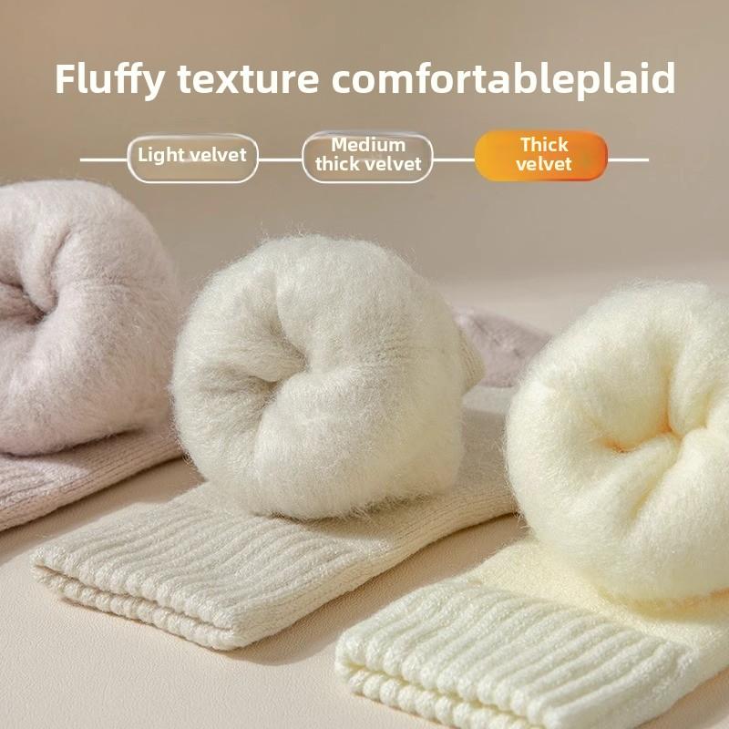 5 Pairs Cashmere Socks Women's Autumn and Winter Plus Cashmere Thick Mid-tube Socks Plush Super Thick Month Socks Winter Stockings