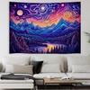 VIKAMA Psychedelic Mountain Starry Sky Tapestry Cosmic Night Landscape Polyester Wall Hanging Aesthetic Bedroom Dorm Home Decor