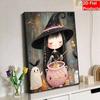 Frameless Pearl Painting Kit Cute Little Witch Cauldron Pattern DIY Shiny Bead Canvas Creative Leisure Craft Gift for Adults