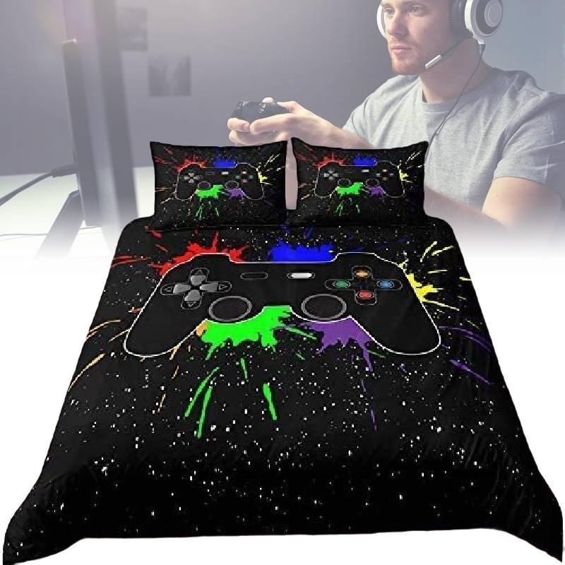 Bedding Set Gamer Single Double King Zipped Duvet Cover Gamepad Graffiti Pattern