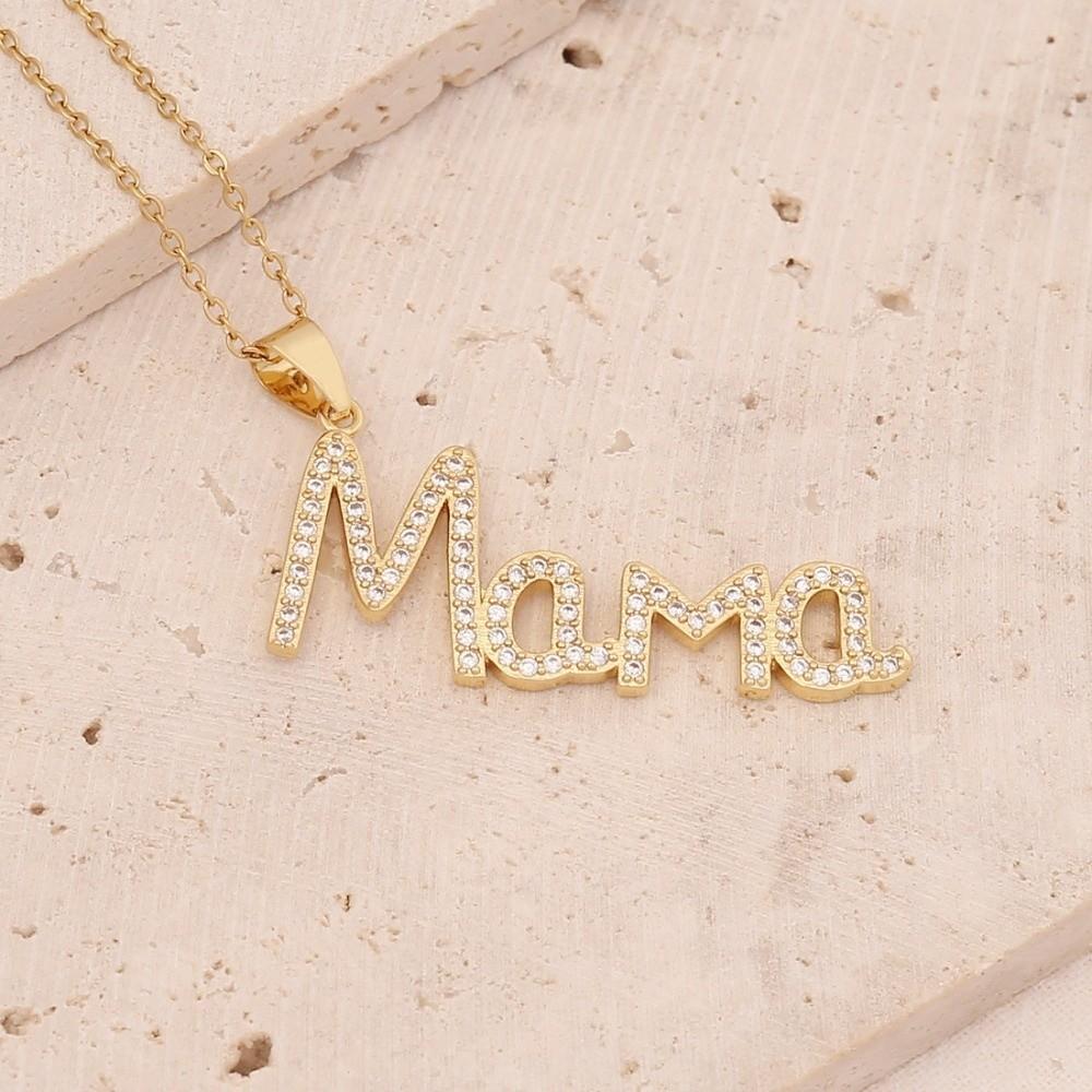 Stainless Steel MOM Necklace Jewelry Gift for Mother's Day Zircon Letter Clavicle Chain Mom Gift