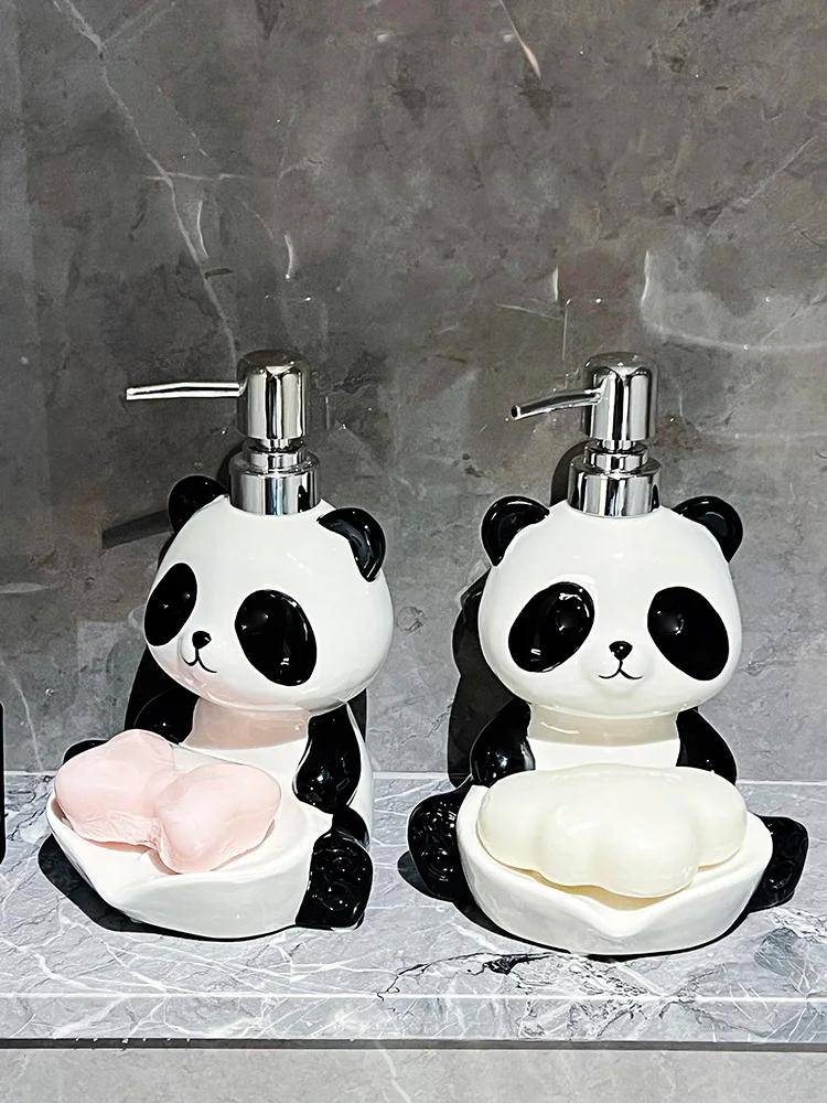 Creative Panda Lotion Bottle Dual Purpose Soap Box Two In One Shampoo Shower Gel Ceramic Press Split Bottle Soap Dispenser