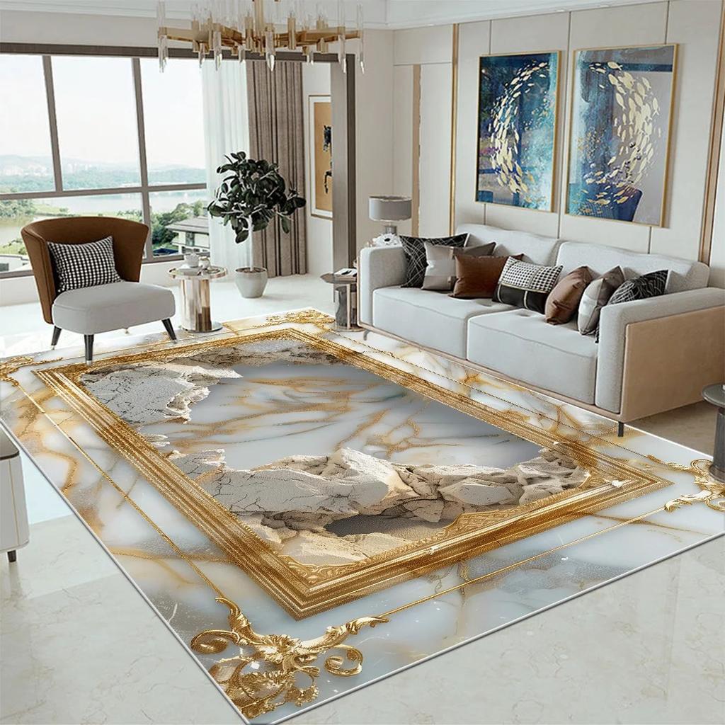 Luxury Marble Large Rugs for Living Room Decor Sofa Black Gold Carpet Decoration Home Coffee Tables Mat Non-slip Bedroom Carpets