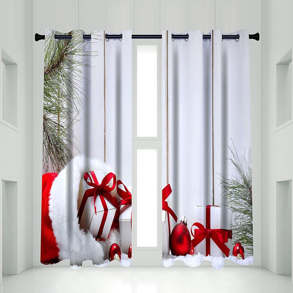 Cartoon Santa Claus Merry Christmas Pattern Print Curtains Curtain Drapes Living Room Bedroom Kitchen Light Blocking For Area Made Of Polyester
