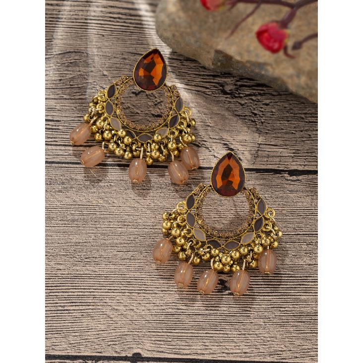 Ethnic style tassel oil-drip colorful vintage earrings for women, Bohemian water drop imitation agate Indian earrings