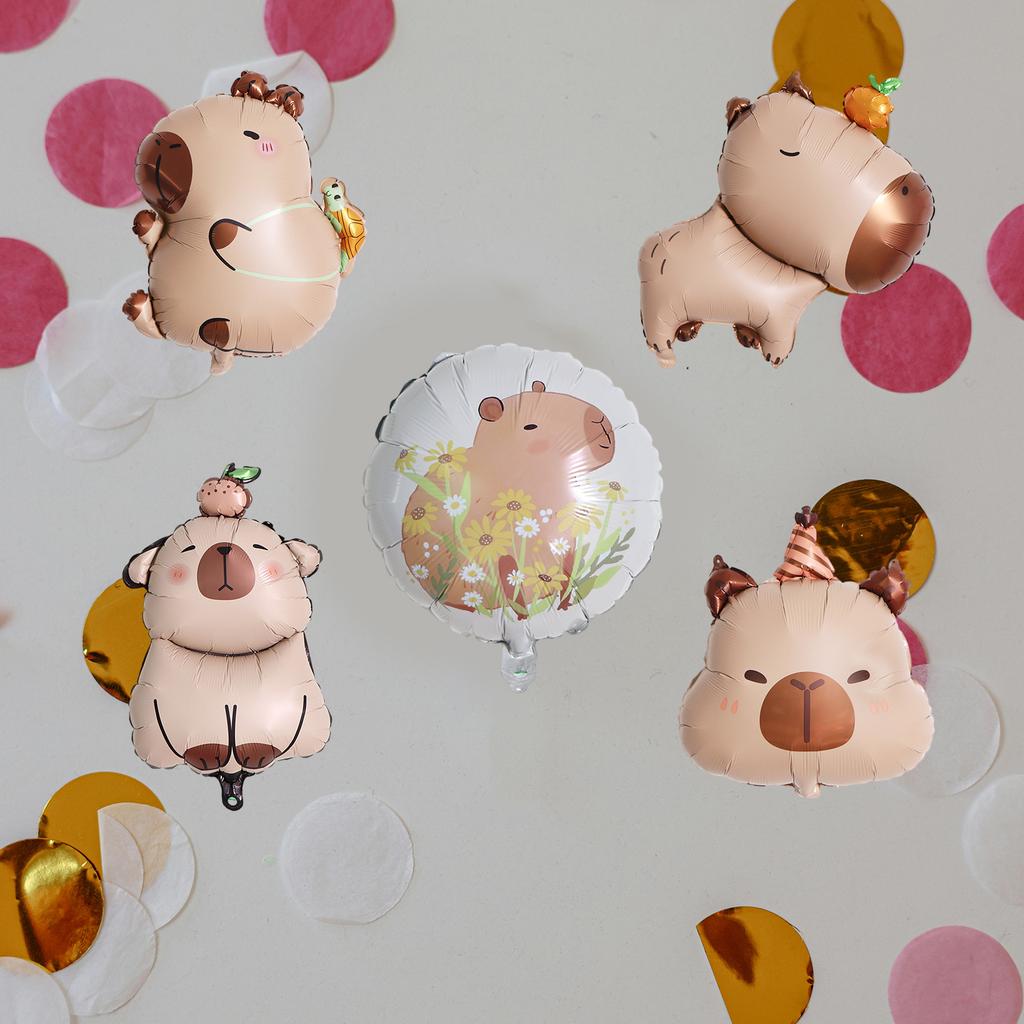 Packung mit 5 Capybar-Folienballons für Partydekorationen, Geburtstage und Feiern, Aluminiumfolienballon