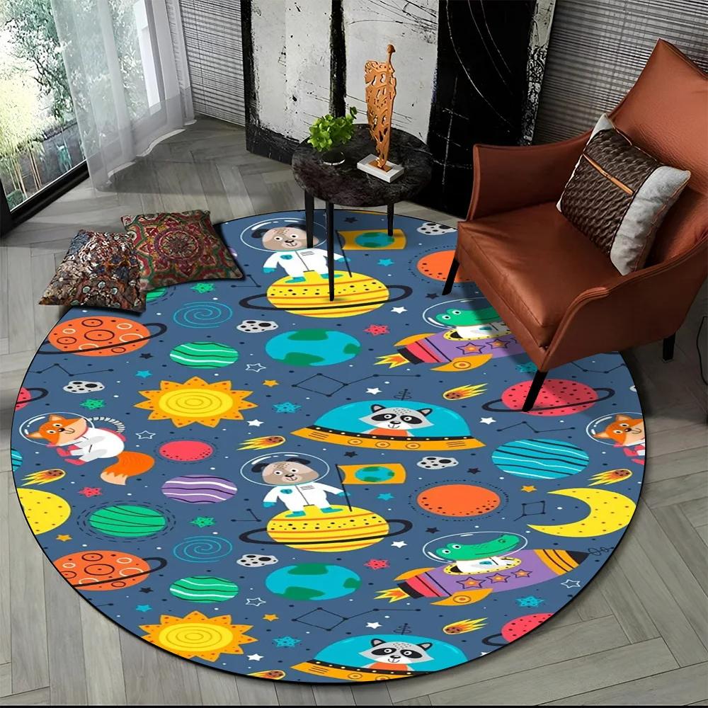 Cartoon Dinosaur Space Cute Dino Children Area Rug,Round Carpet for Living Room Bedroom Sofa Decoration,Kids Non-slip Floor Mat