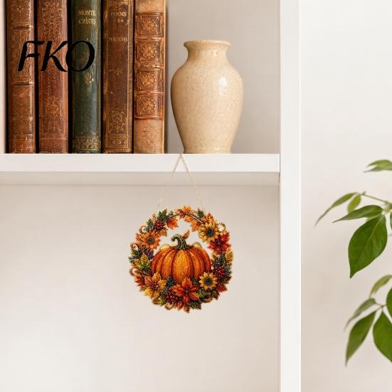 Christmas Party Decoration Pumpkin Acrylic Window Hanging Decor, Fall Harvest Wreath Ornament for Festive Pendant Thanksgiving Halloween, Indoor