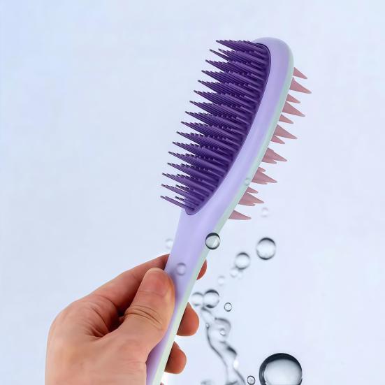 Double-sided Shampoo Brush Long Handle Scalp Massager Comb Men Women 2-in-1 Hair Scrubber Fine Wide Teeth Detangling Brush