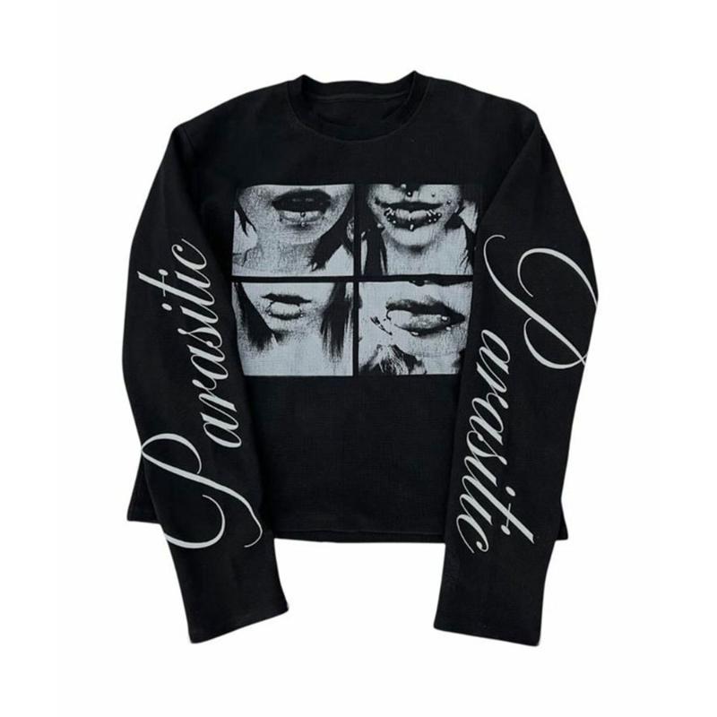 

Европейская и американская Y2K ретро футболка унисекс с длинным рукавом в уличном панк-стиле с принтом букв M чёрный