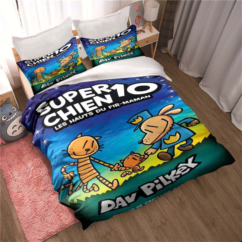 DOG MAN Cute Cartoon Pattern Bedding Set Duvet Cover Set Single Double Bed King Size Bed Set Adult Kid's Bedroom  Sheet Set